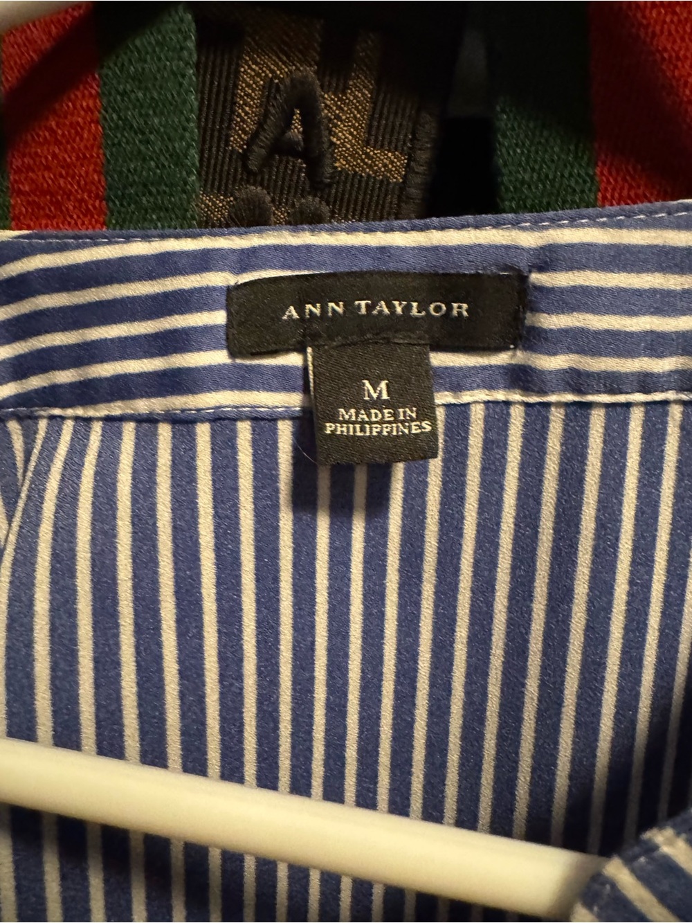 Ann Taylor Blue & White Striped Collared Shirt medium